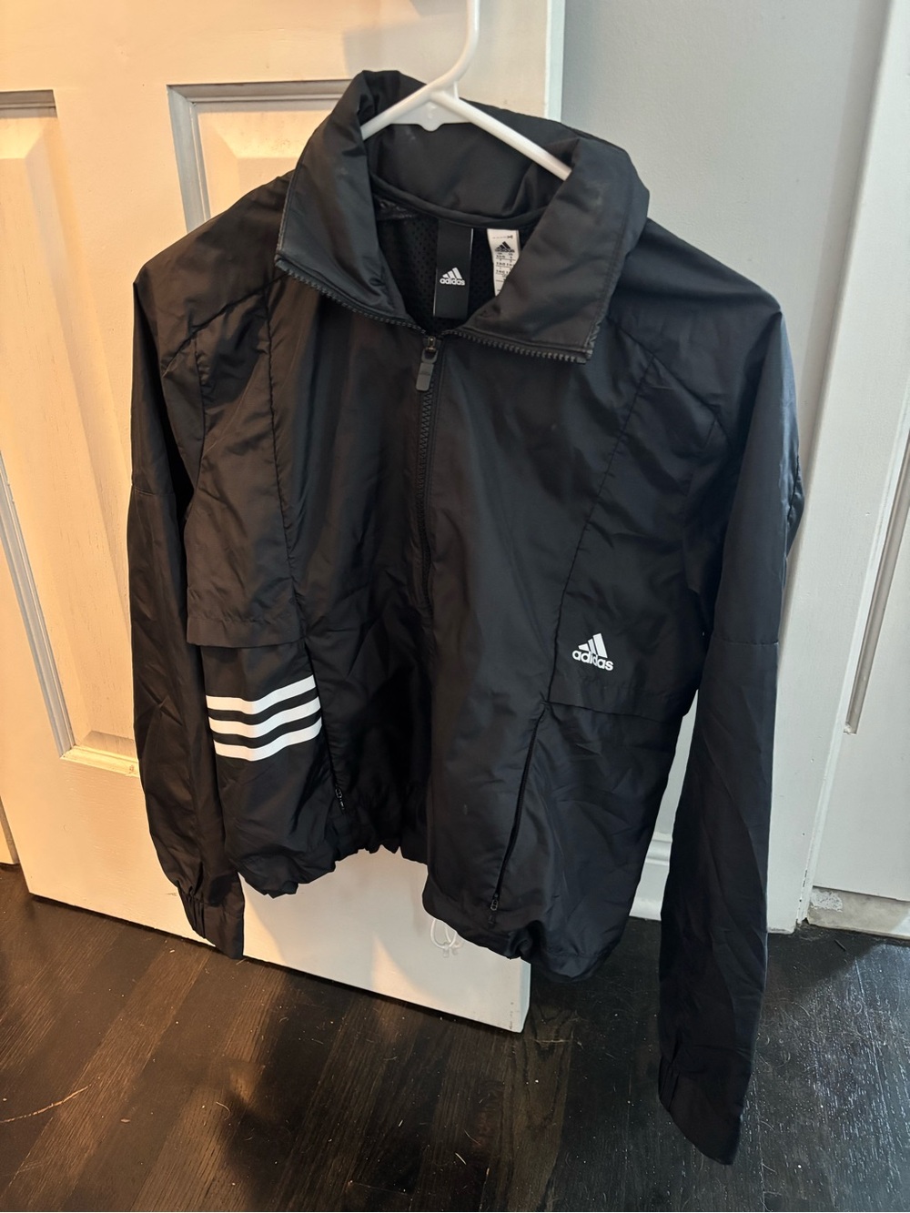Adidas Black Hooded Lightweight Sport Zip Jacket Windbreaker